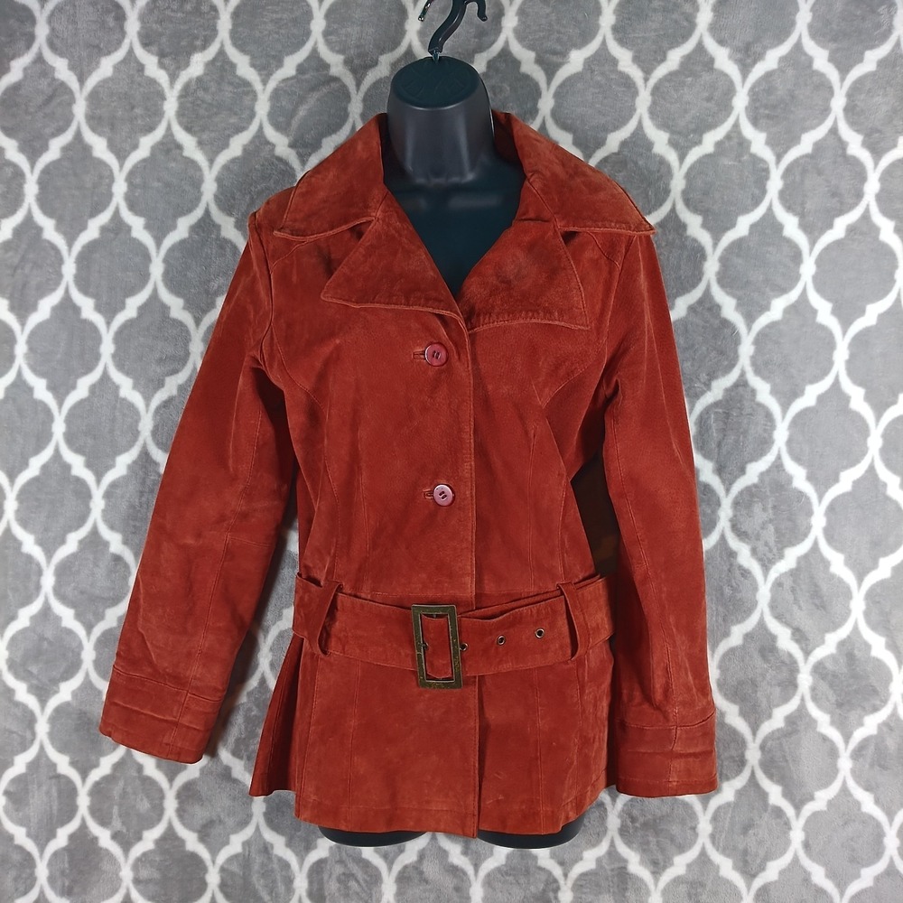 Wet Seal Suede Jacket Women Size M Rust Belted Leather Blazer VTG *
